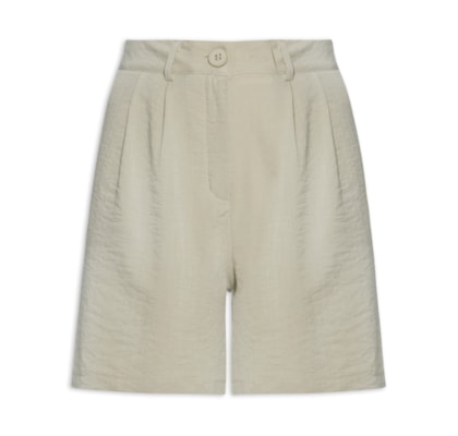 Short Feminino Alfaiataria De Pregas - Bege