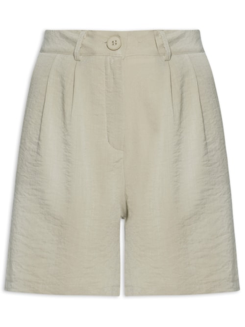 Short Feminino Alfaiataria De Pregas - Bege