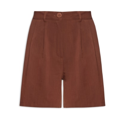 Short Feminino Alfaiataria De Pregas - Marrom