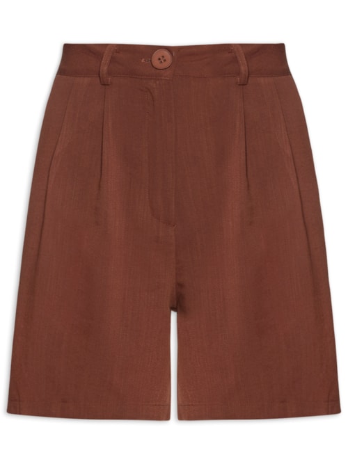 Short Feminino Alfaiataria De Pregas - Marrom