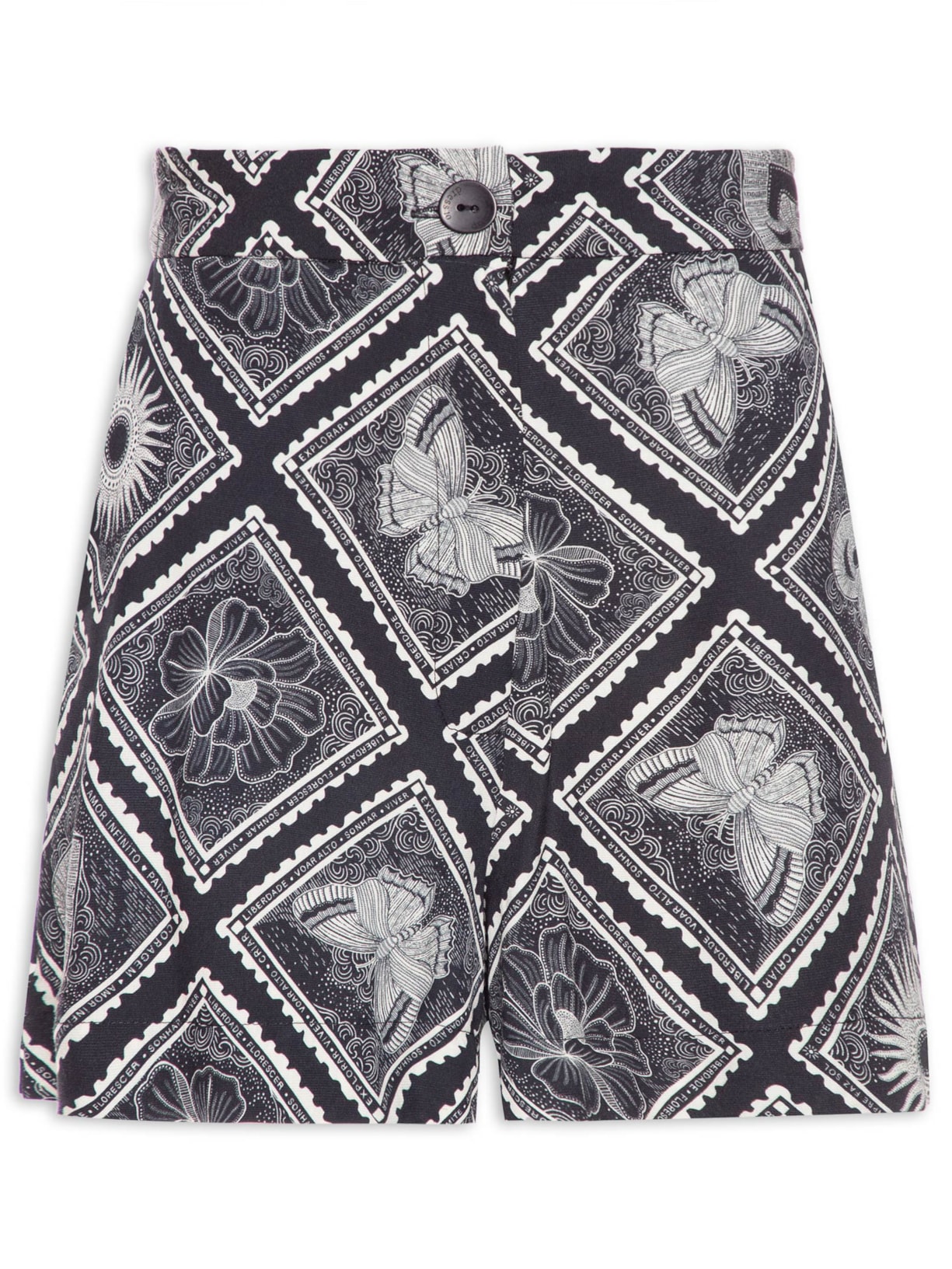 Short Feminino Alfaiataria Estampa Selos - Preto