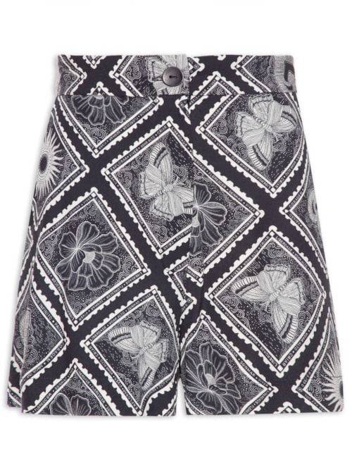 Short Feminino Alfaiataria Estampa Selos - Preto