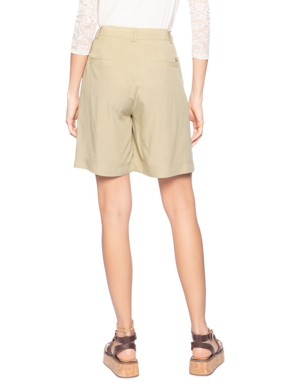 Short Feminino Alfaiataria Marieta Bege Animale Jeans