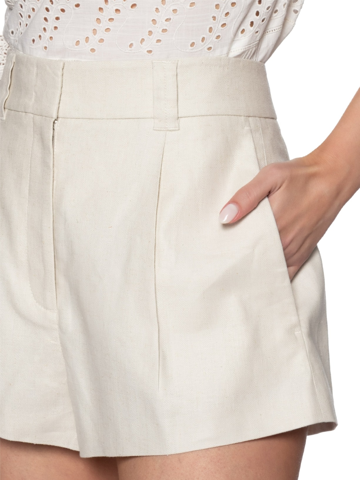 Short Feminino Alfaiataria Melange Off White Animale