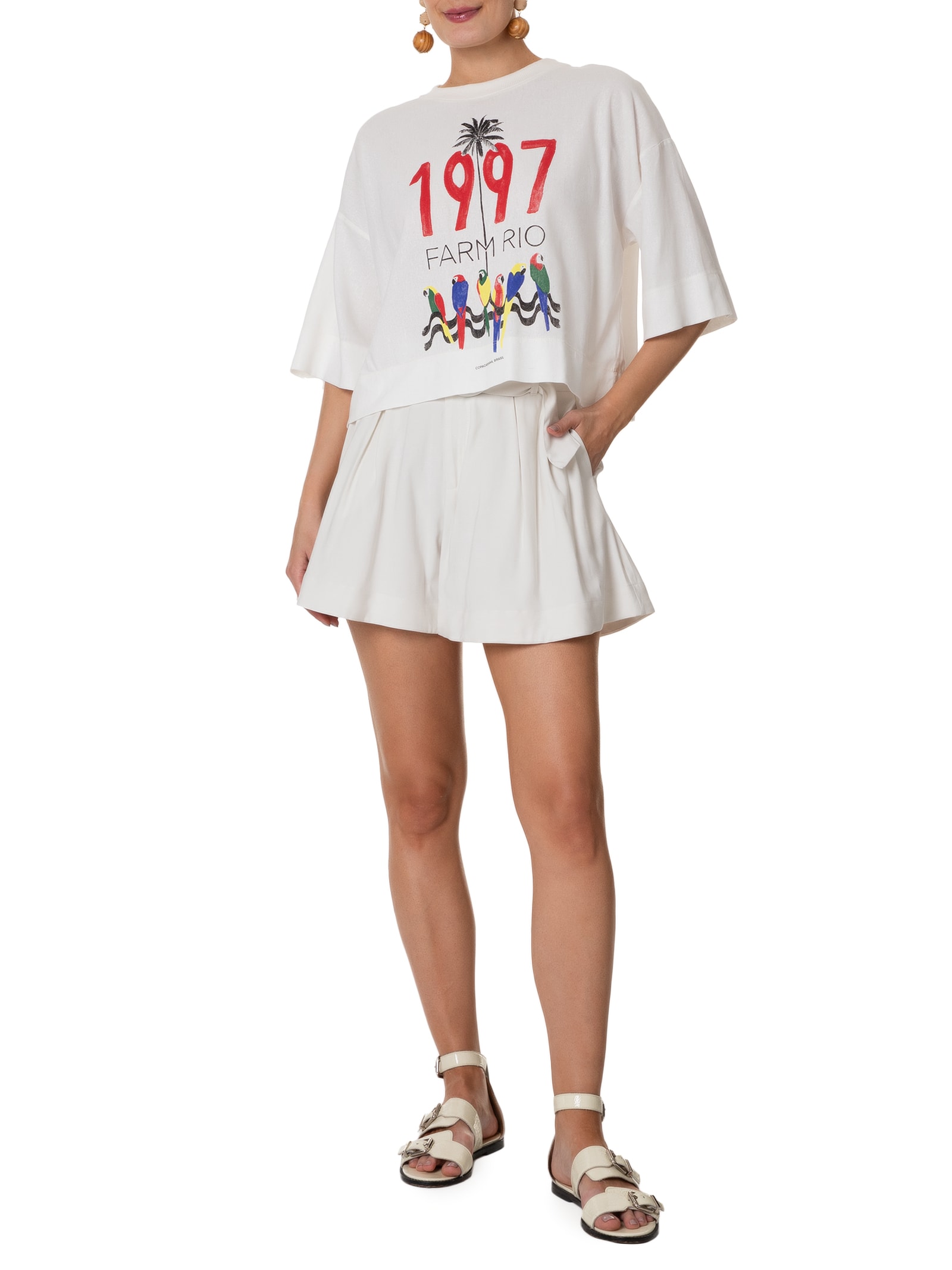 Farm - Short Feminino Alfaiataria Pregas - Branco