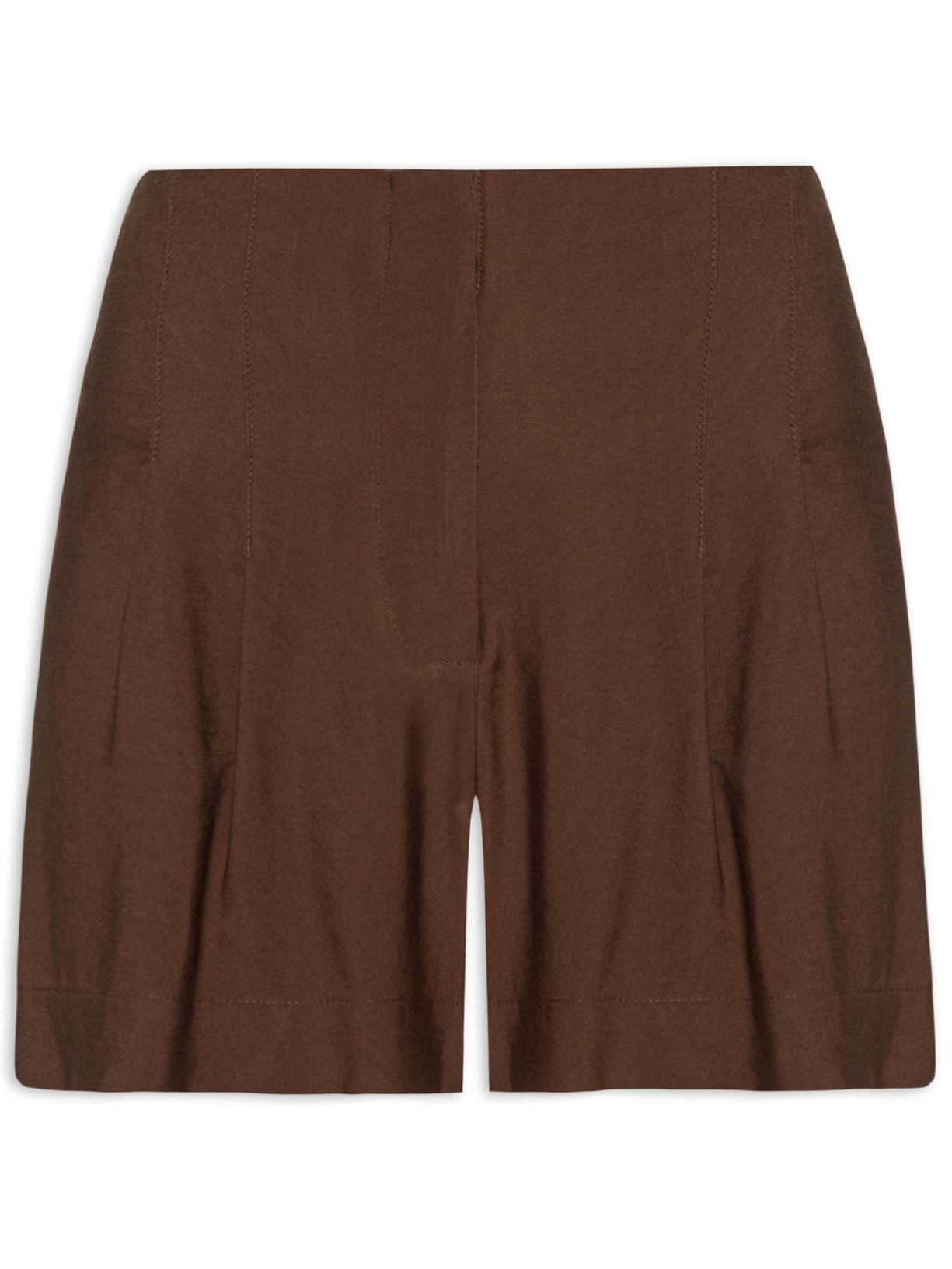 Short Feminino Alfaiataria Pregas - Marrom