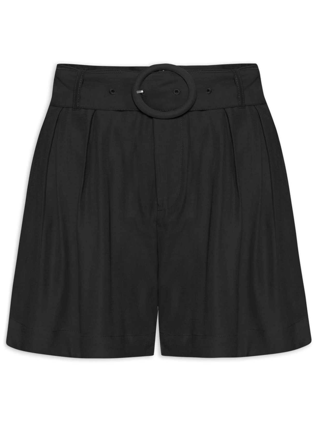 Short Feminino Alfaiataria Pregas - Preto