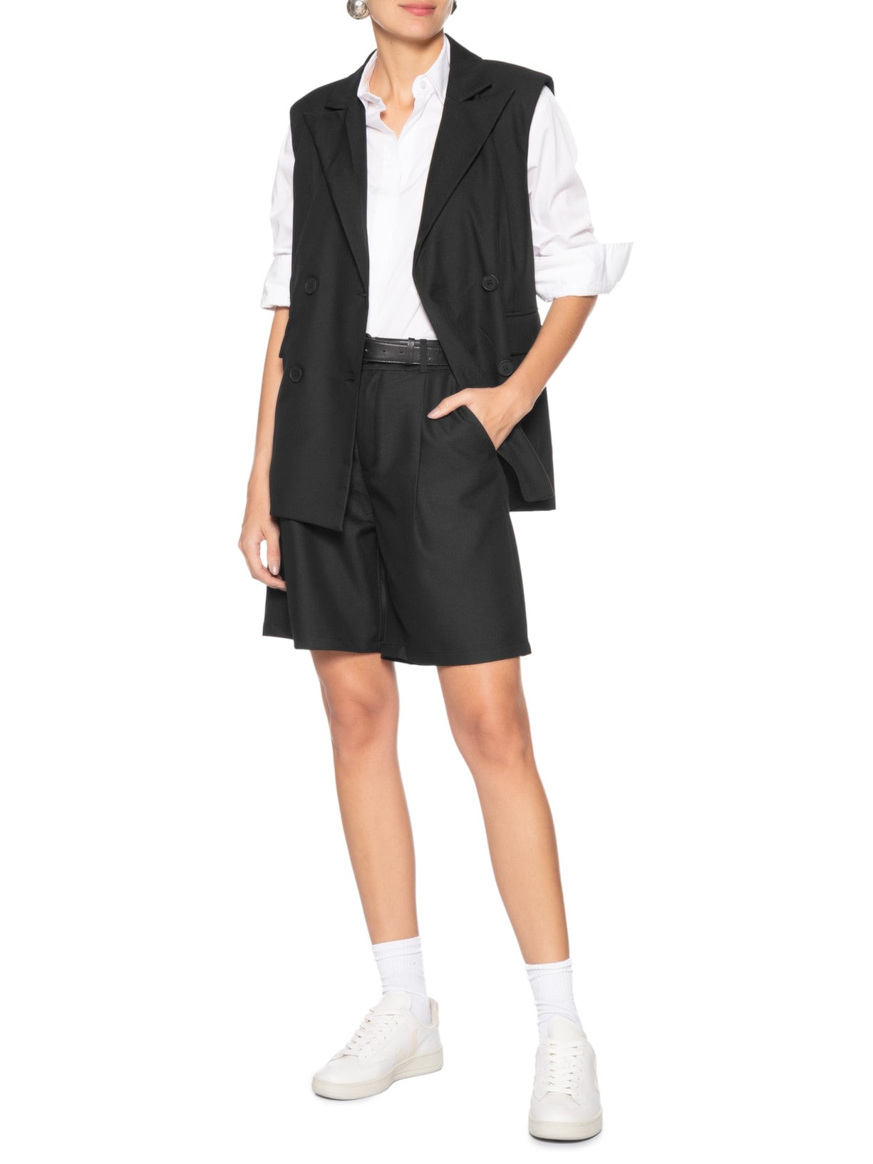 Short Feminino Alfaiataria Preto Basiq