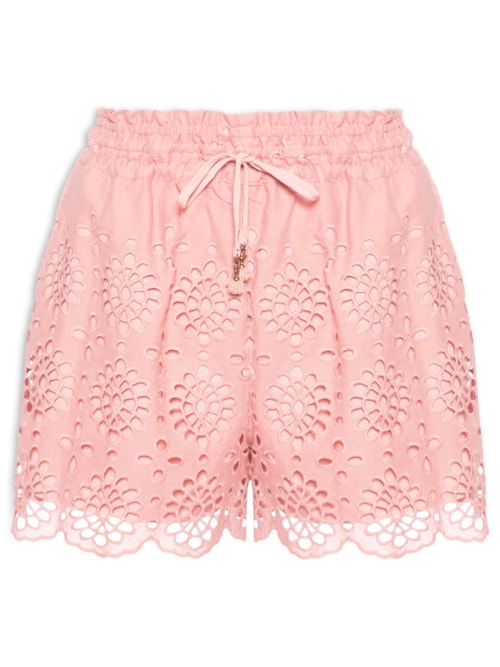 Short Feminino Algodão Bordado Barra - Rosa