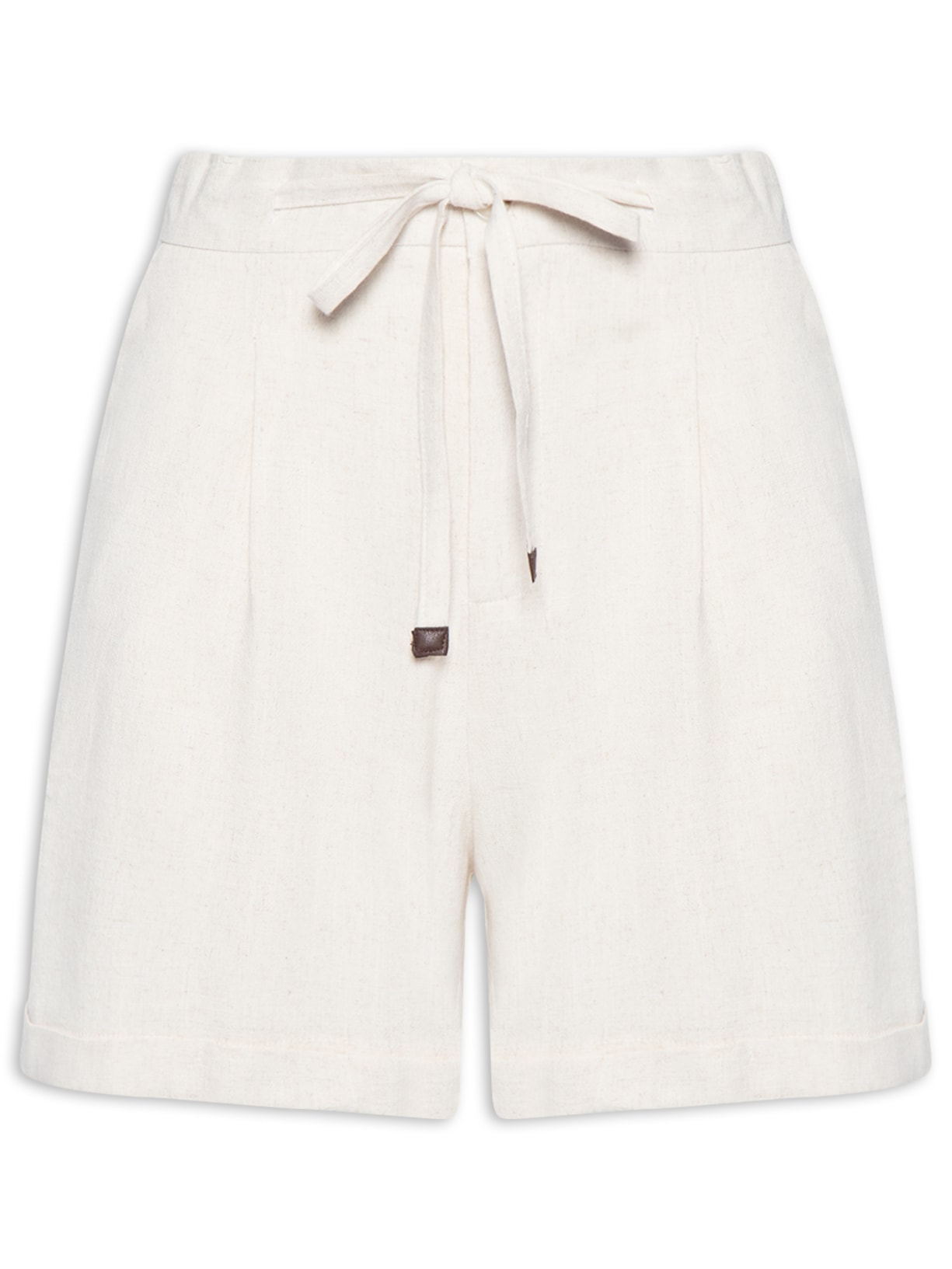Short Feminino Amarração com Linho Bege Basiq