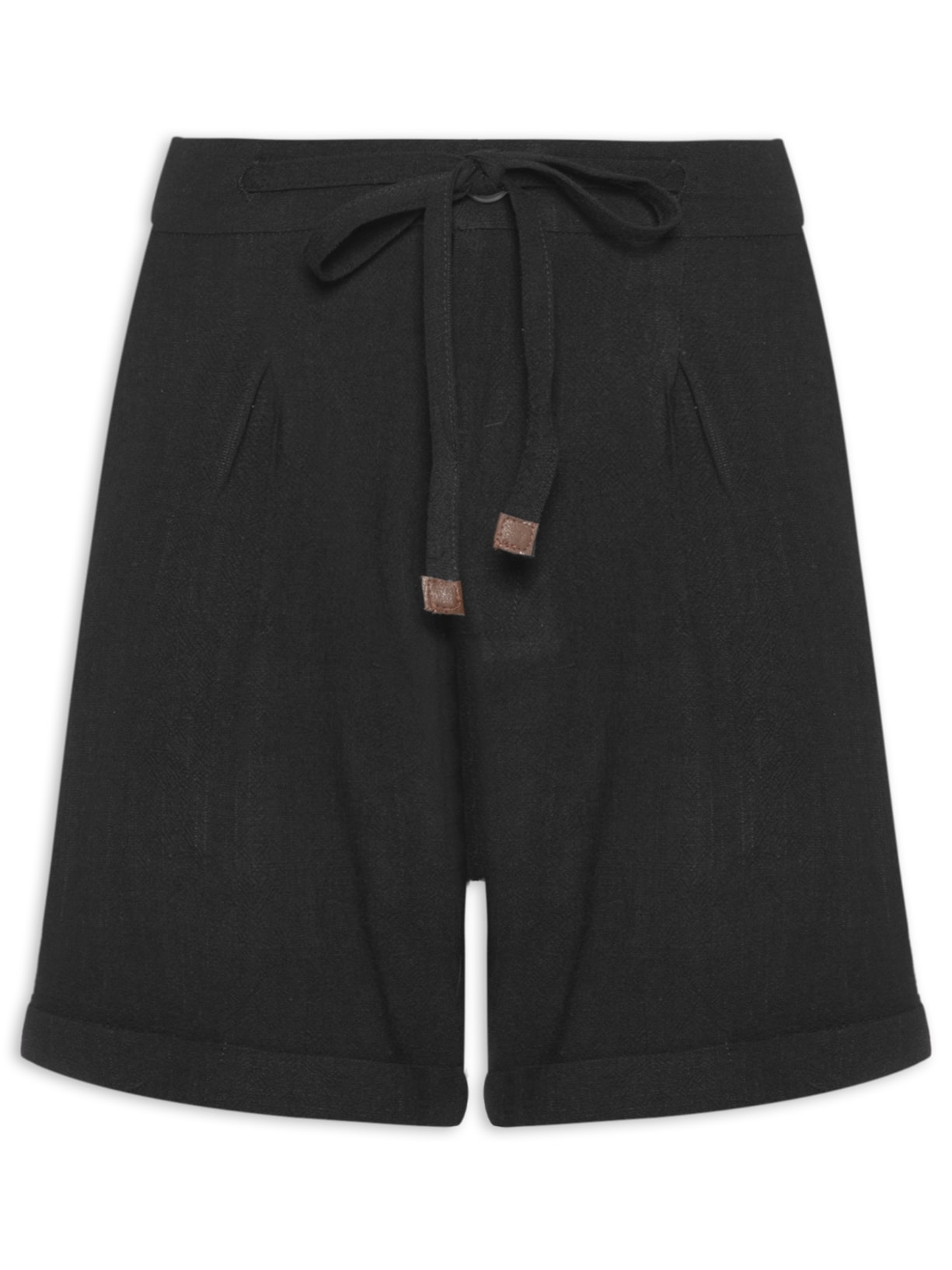 Short Feminino Amarração Com Linho Preto Basiq