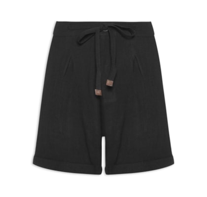 Short Feminino Amarração Com Linho - Preto