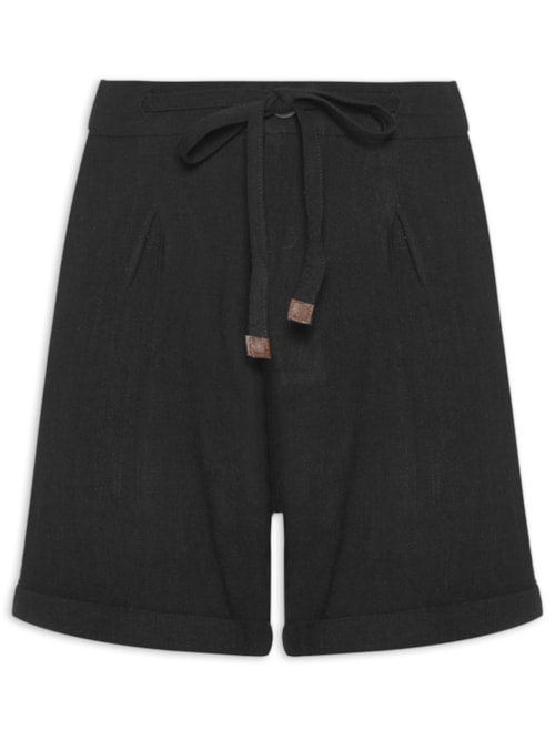 Short Feminino Amarração Com Linho - Preto