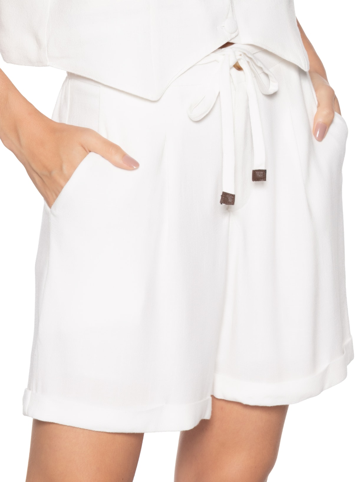 Short Feminino Amarração com Linho – Branco Basiq