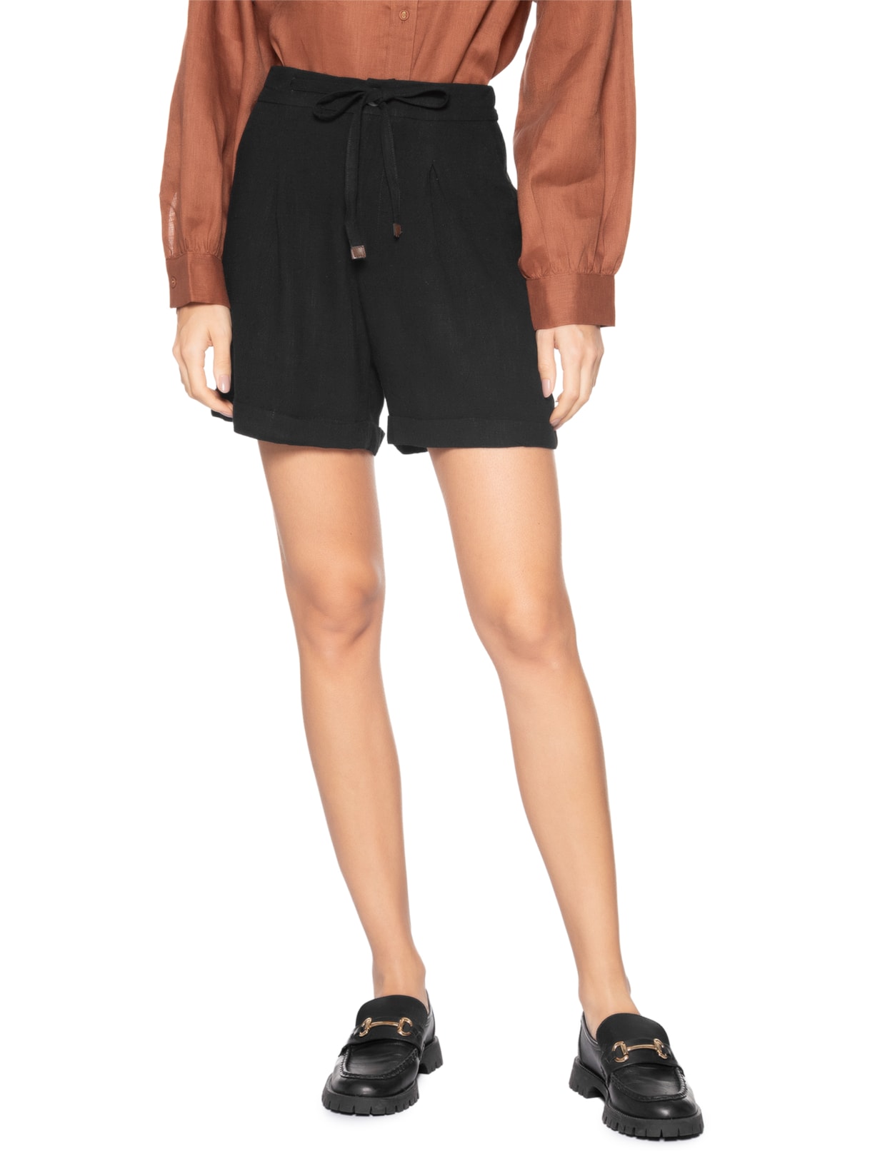 Short Feminino Amarração com Linho – Preto Basiq