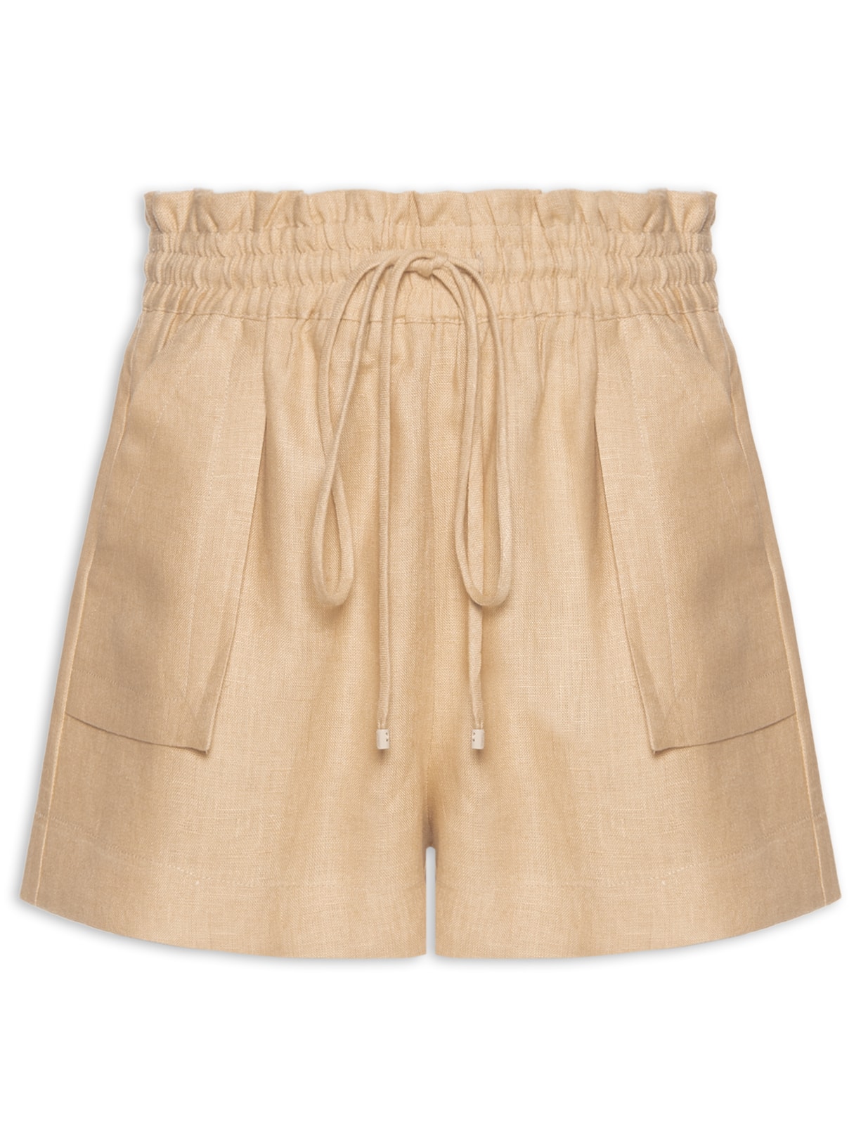 Short Feminino Amplo De Linho Natural Bege Animale