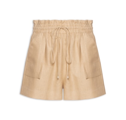 Short Feminino Amplo De Linho Natural - Bege