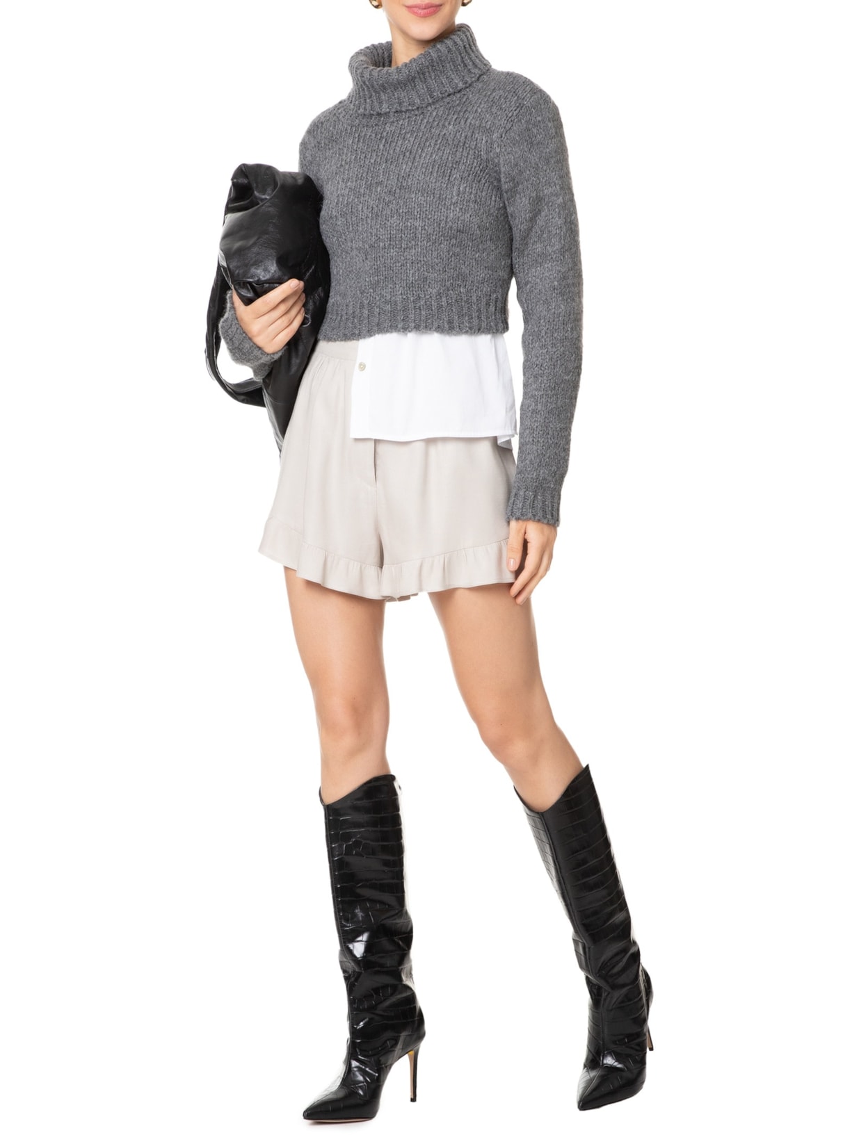 Short Feminino Babado Natural Bege Animale