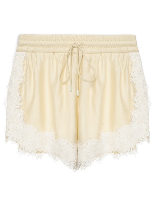 Short Feminino Barrado Renda - Bege