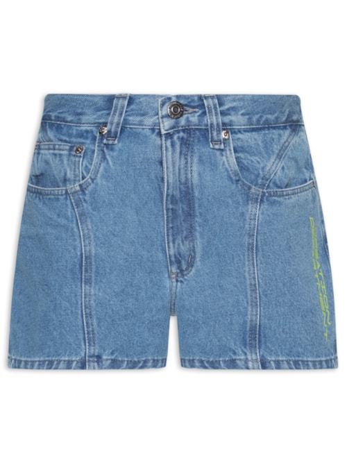 Short Feminino Basic Aplicação Silk e Patch - Azul