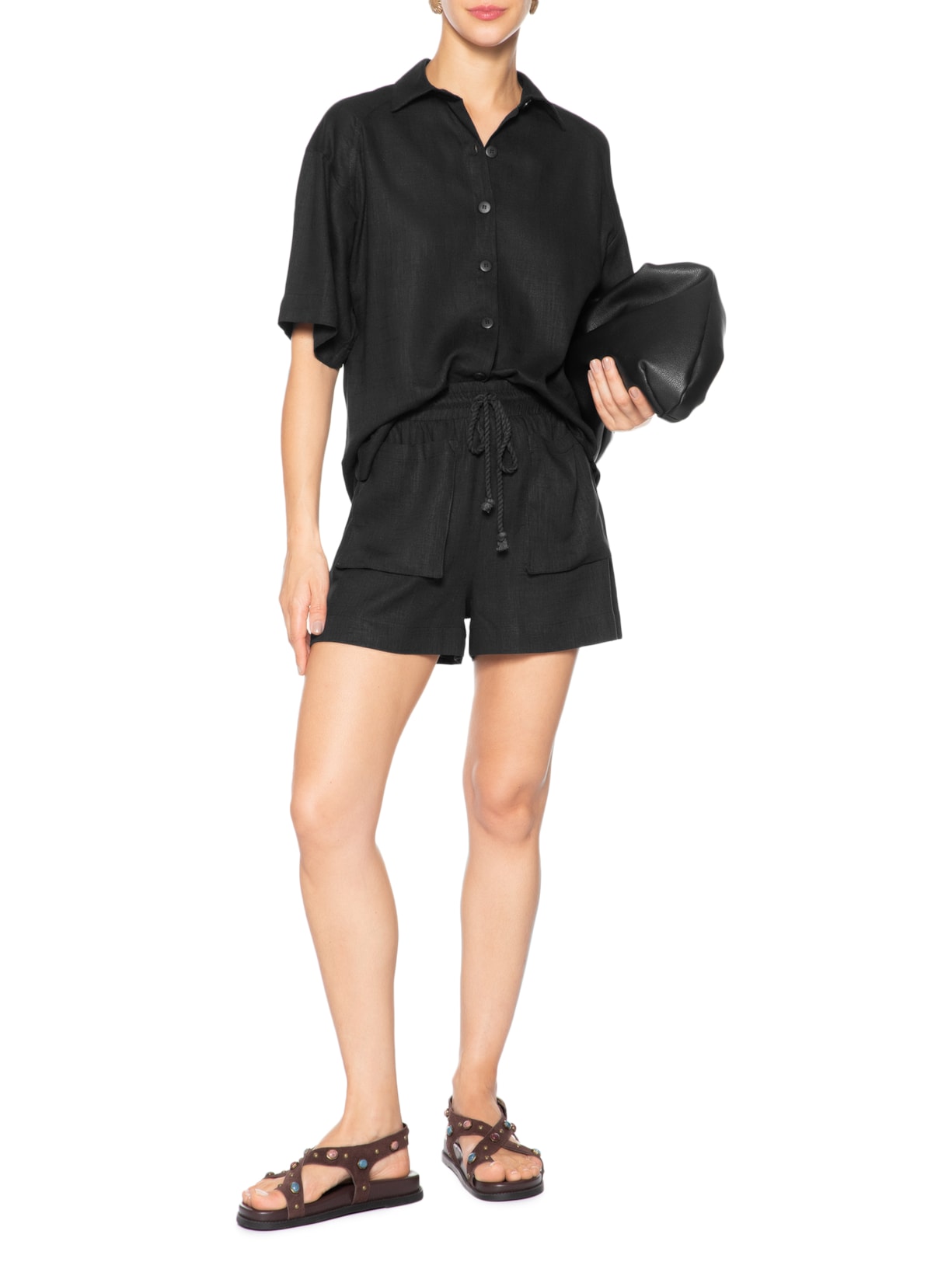 Short Feminino Básico Com Bolso Preto Basiq