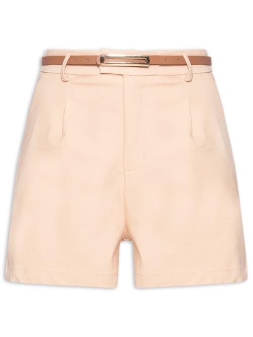Short Feminino Básico Com Cinto - Bege