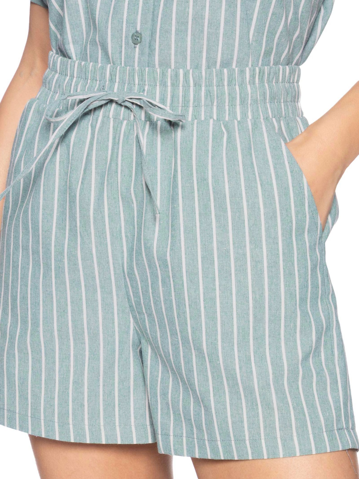 Short Feminino Básico Listrado Verde Basiq