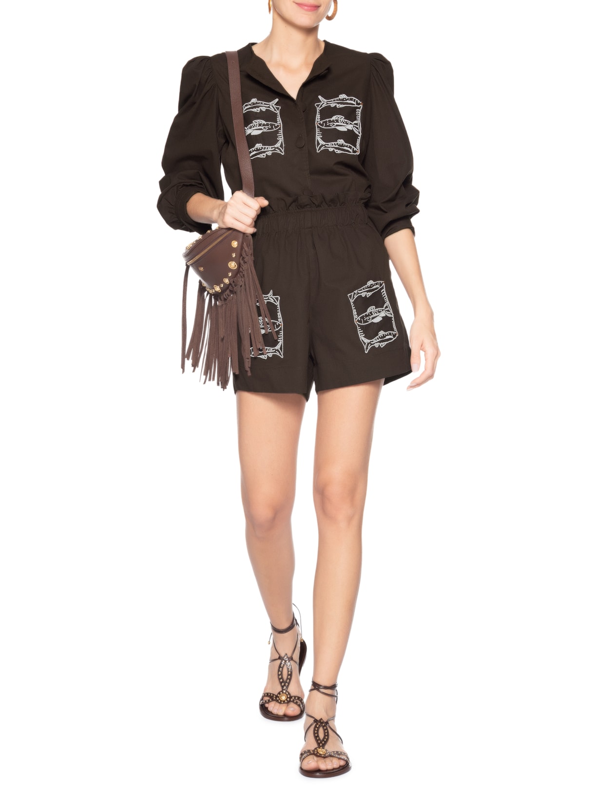 Short Feminino Bolso Peixe Marrom Valônia Véras