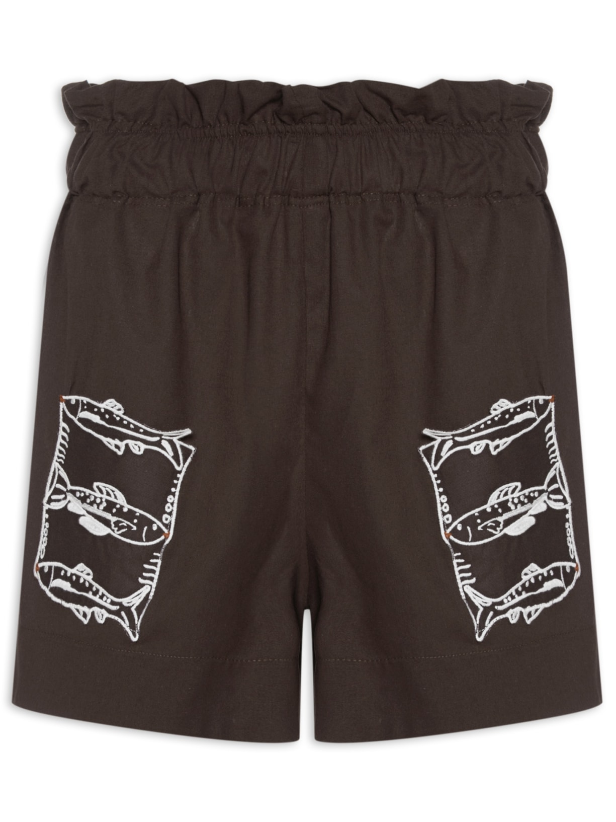 Short Feminino Bolso Peixe - Marrom