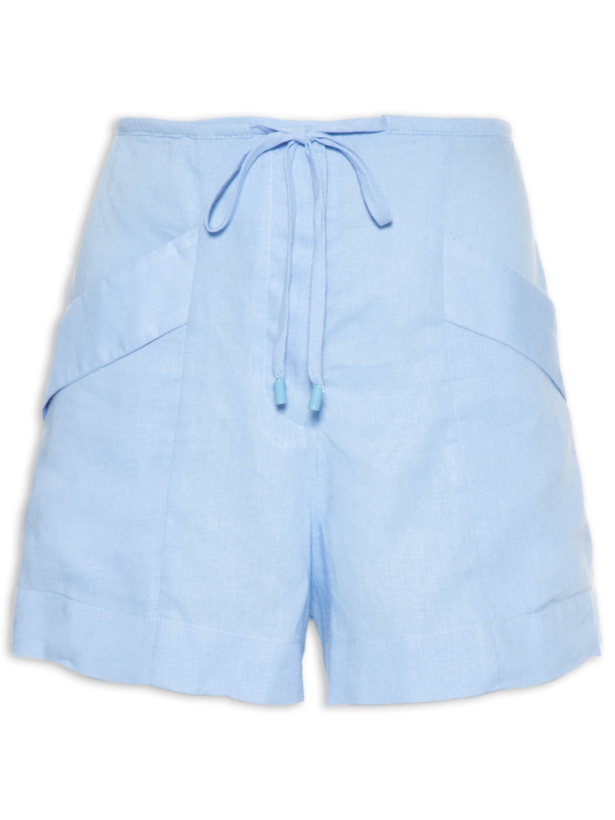 Short Feminino Bolsos Cadarço Cintura - Azul