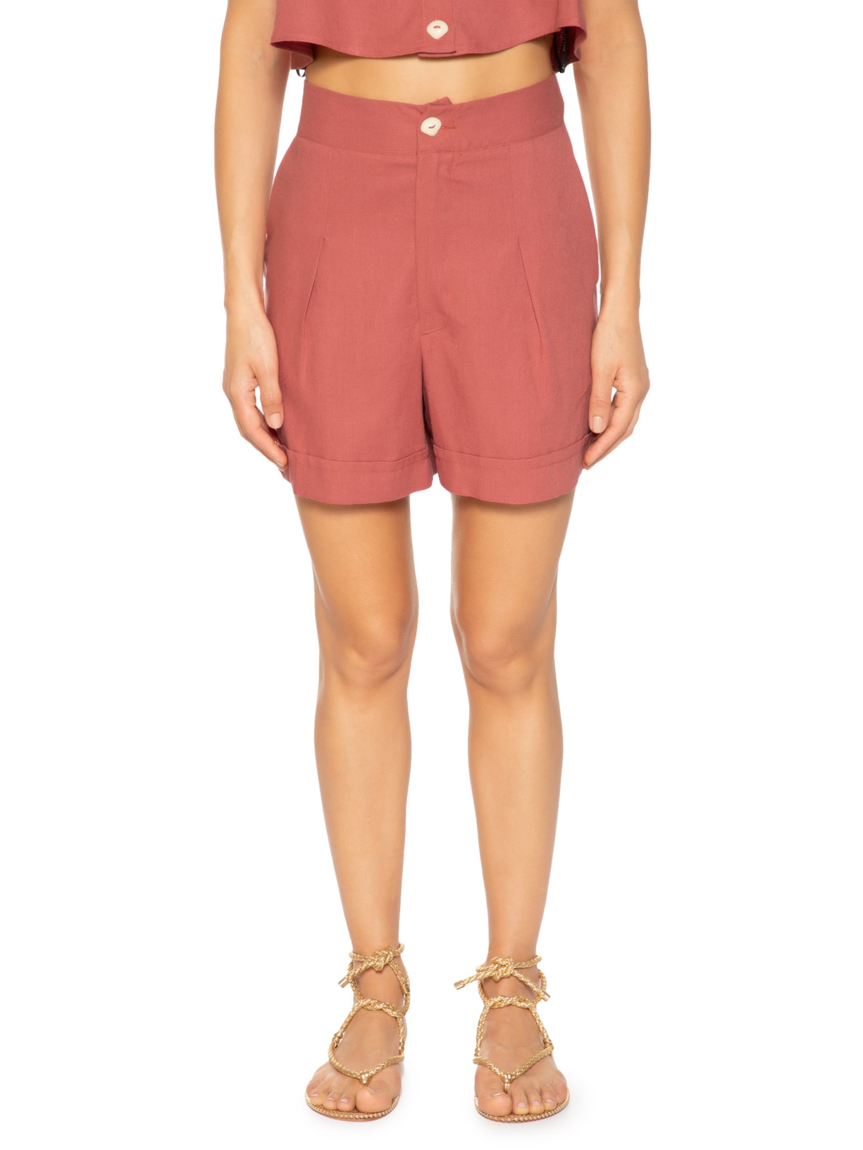 Short Feminino Botão Concha Rosa Maria Filó