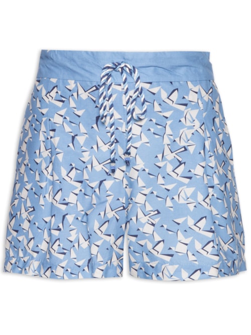 Short Feminino Cadarço Estampa Voo Livre - Azul