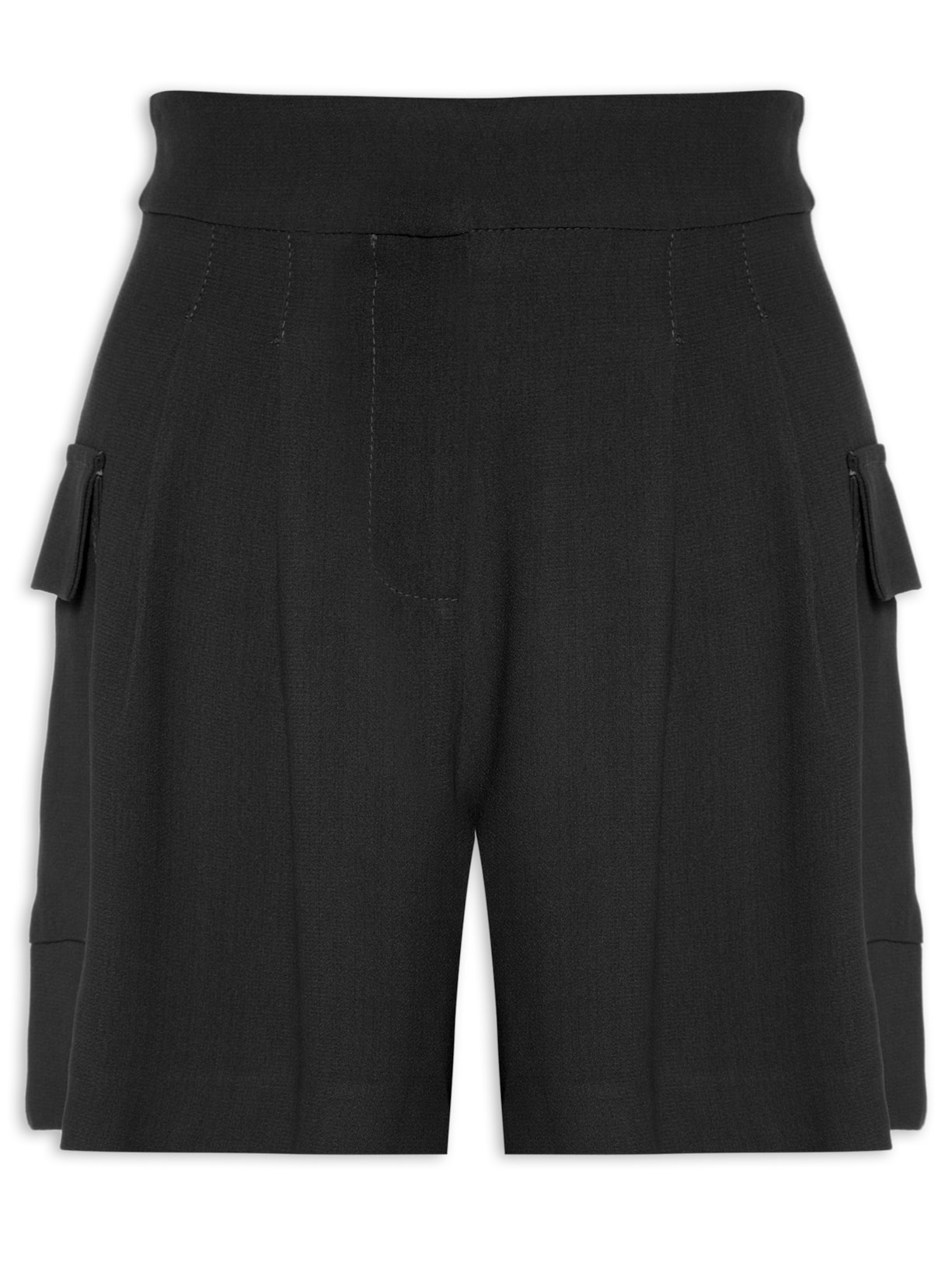 Short Feminino Cargo Cintura Alta Em Crepe Preto '2Essential