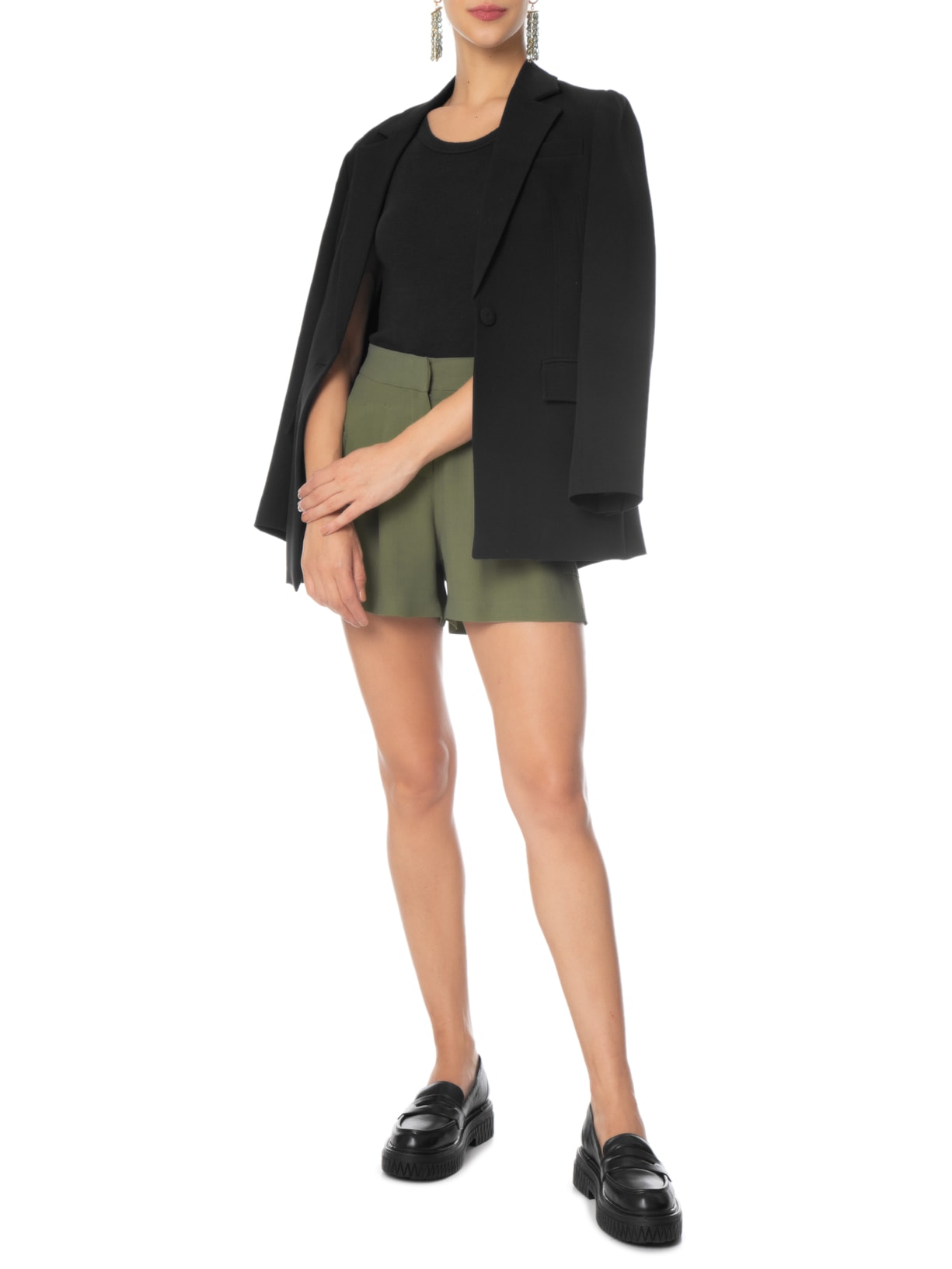 Short Feminino Cargo Cintura Alta Em Crepe Verde '2Essential