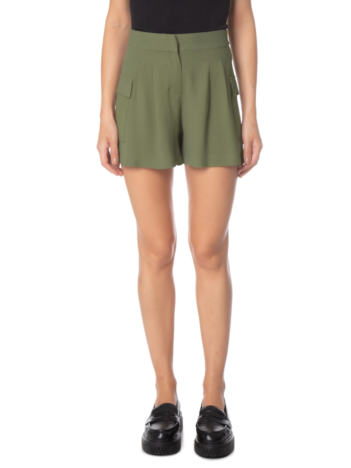 Short Feminino Cargo Cintura Alta Em Crepe Verde '2Essential
