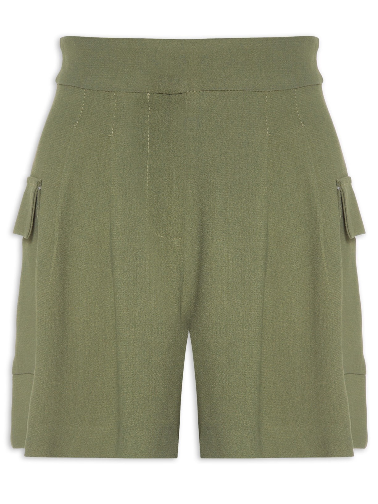 Short Feminino Cargo Cintura Alta Em Crepe - Verde