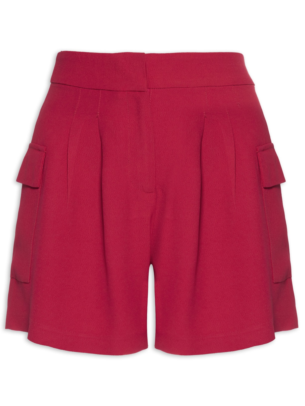Short Feminino Cargo Cintura Alta Em Crepe - Vermelho