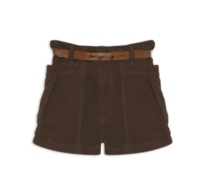 Short Feminino Cinto Couro Cintura média  - Marrom