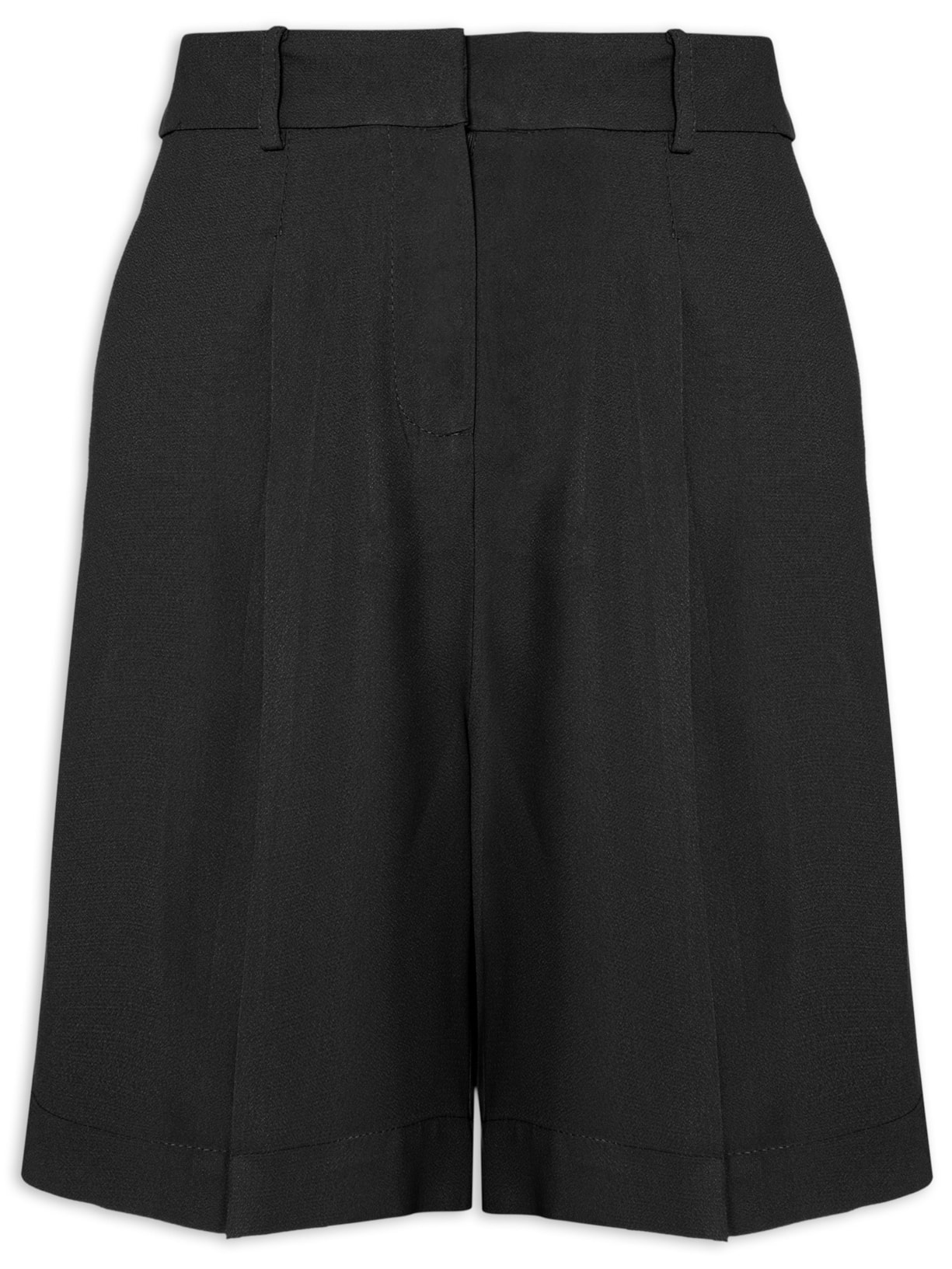 Short Feminino Cintua Alta Em Crepe Com Prega - Preto