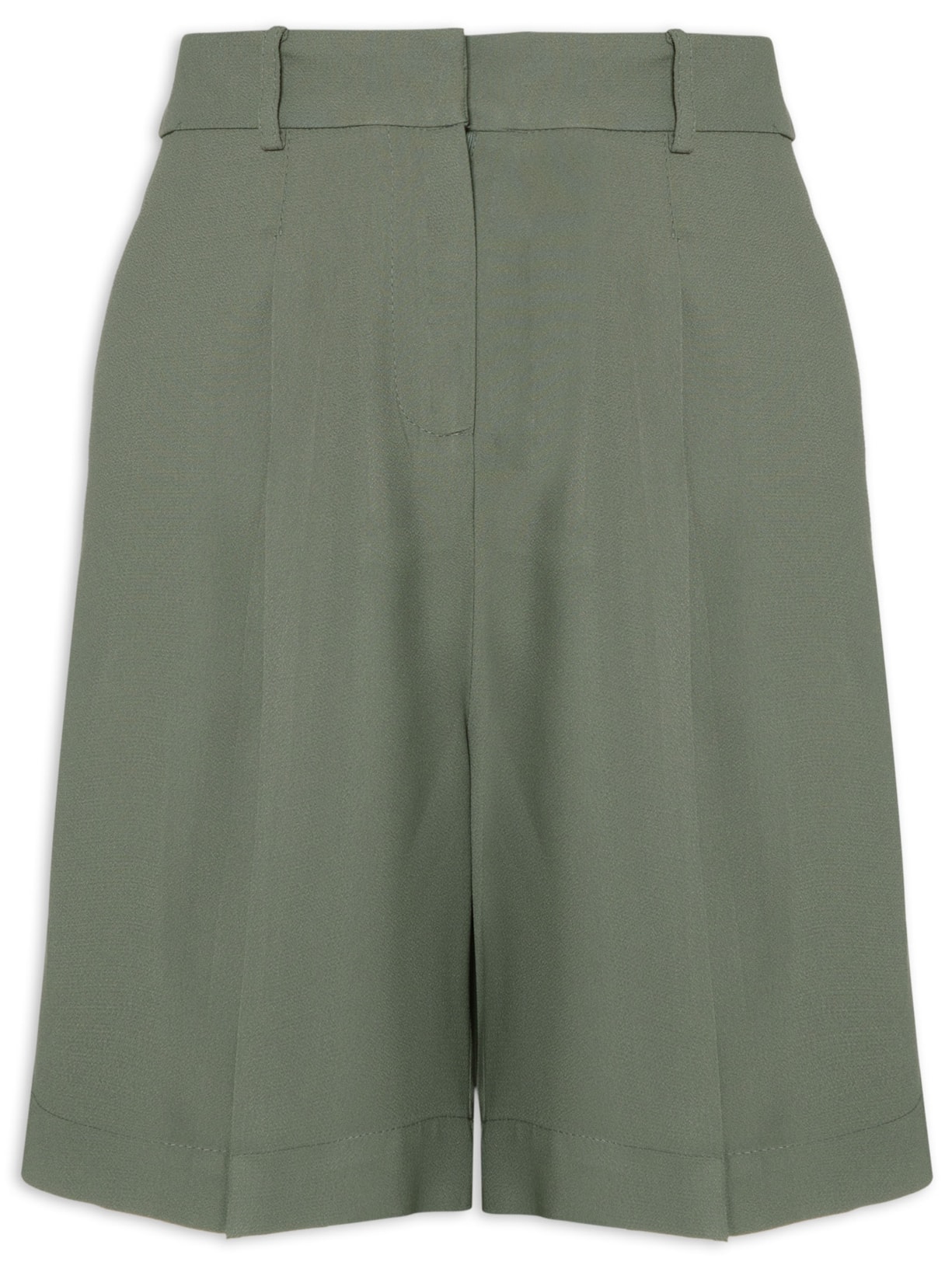 Short Feminino Cintua Alta Em Crepe Com Prega - Verde