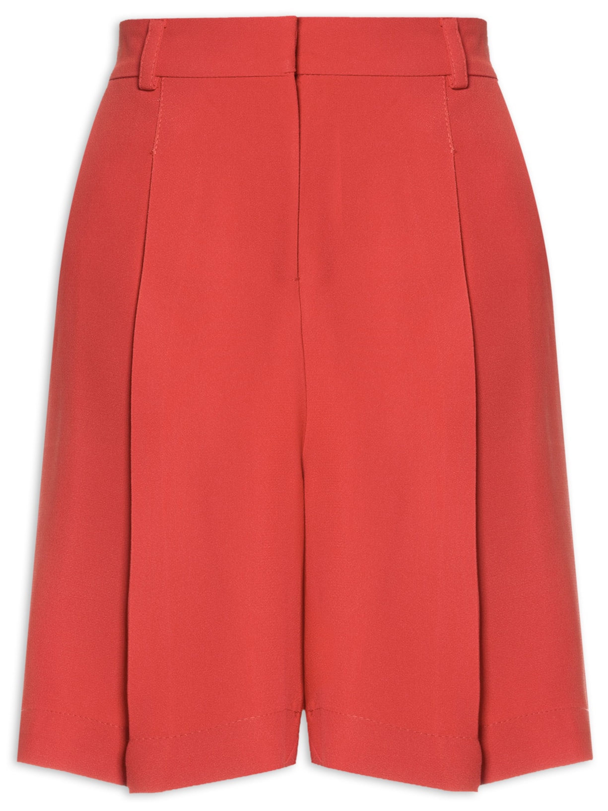 Short Feminino Cintua Alta Em Crepe Com Prega - Vermelho