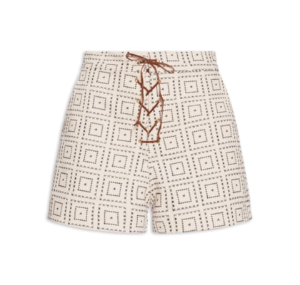 Short Feminino Cintura Alta Com Amarração - Off White