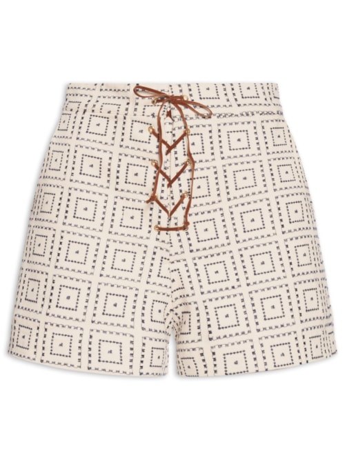 Short Feminino Cintura Alta Com Amarração - Off White