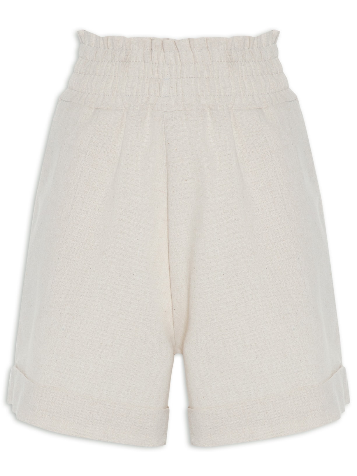 Short Feminino Cintura Alta Com Bolsos - Bege