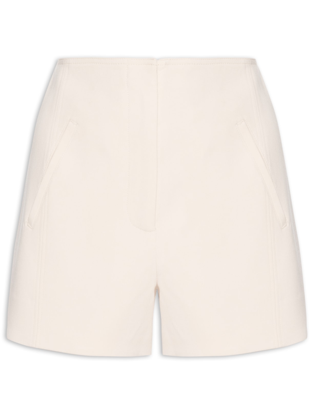 Short Feminino Cintura Alta Com Bolsos - Bege