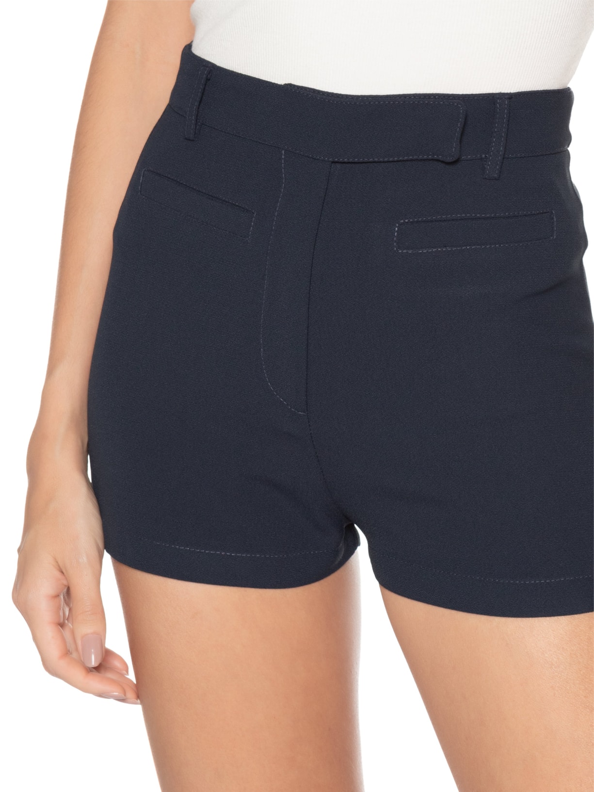 Short Feminino Cintura Alta Em Crepe Azul '2Essential