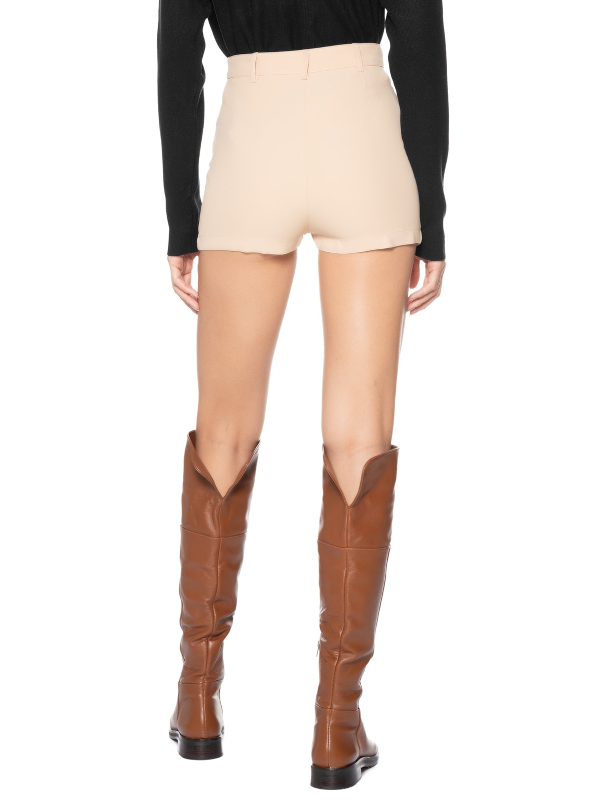 Short Feminino Cintura Alta Em Crepe Bege '2Essential