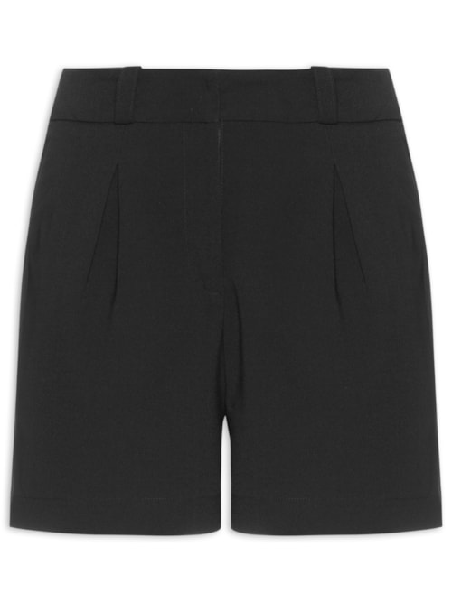 Short Feminino Cintura Alta Em Crepe Com Prega - Preto