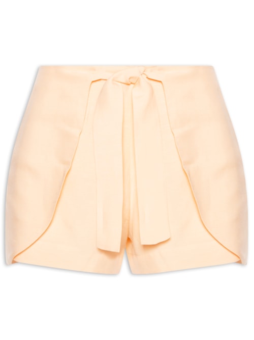 Short Feminino Cintura Alta Em Linho Misto - Amarelo