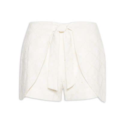 Short Feminino Cintura Alta Em Linho Misto Bordado - Off White